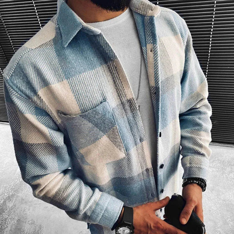 2021 Spring Autumn Single Pocket Long Sleeve Shirt Men Chemise Homme Plaid Shirts Male Cotton Casual Men'S Clothing Streetwear