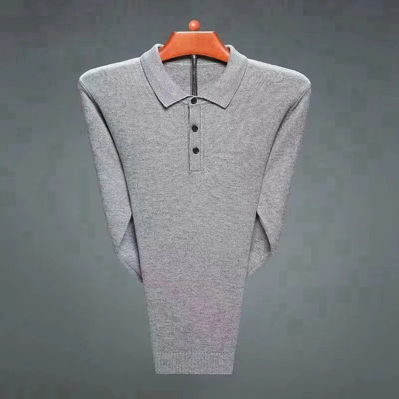 Cashmere Cotton Blend Polo Collar Sweater Men Tops 2023 Autumn Winter Mature Male Business Casual Turndown Knitted Wool Pullover