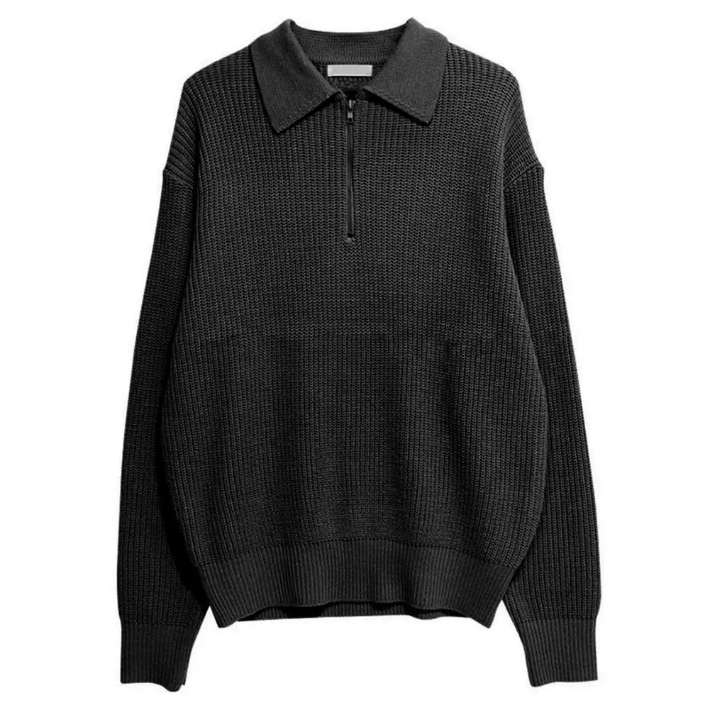 "Men's Winter Lapel Sweater - Stylish Warm Knit Pullover with Zipper - Casual Korean Long Sleeve Jumper (M-2XL)"