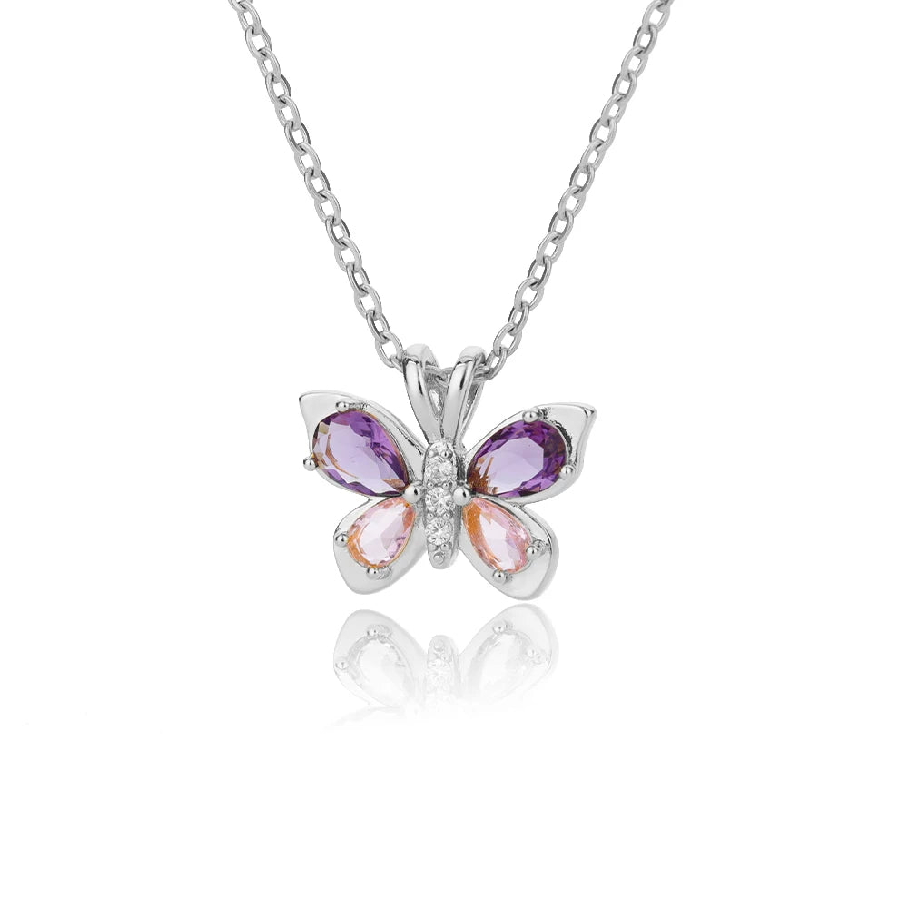 Cute Butterfly Necklace for Women Crystal Purple Butterfly Aesthetic Necklaces Charms Choker Party Stainless Steel Jewelry Gift