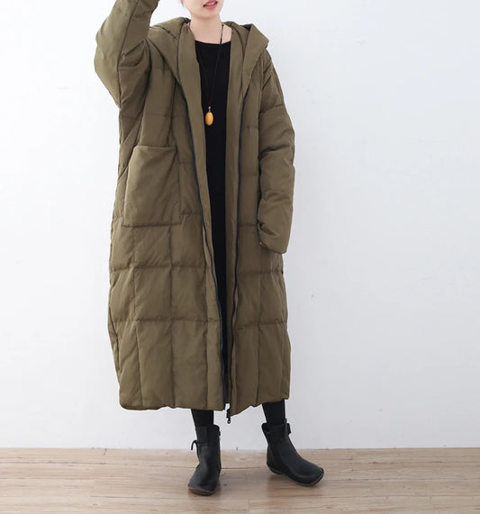 Women Solid Color down Coats Hooded Vintage Warm 2024 Winter New Women Clothing Pockets High Quality Coats