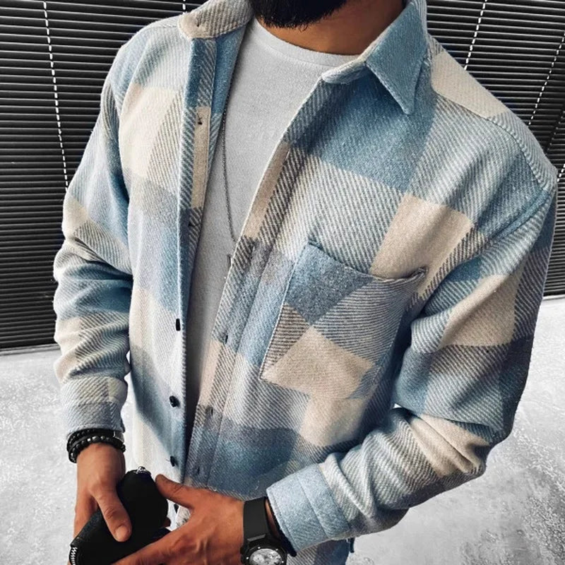 2021 Spring Autumn Single Pocket Long Sleeve Shirt Men Chemise Homme Plaid Shirts Male Cotton Casual Men'S Clothing Streetwear